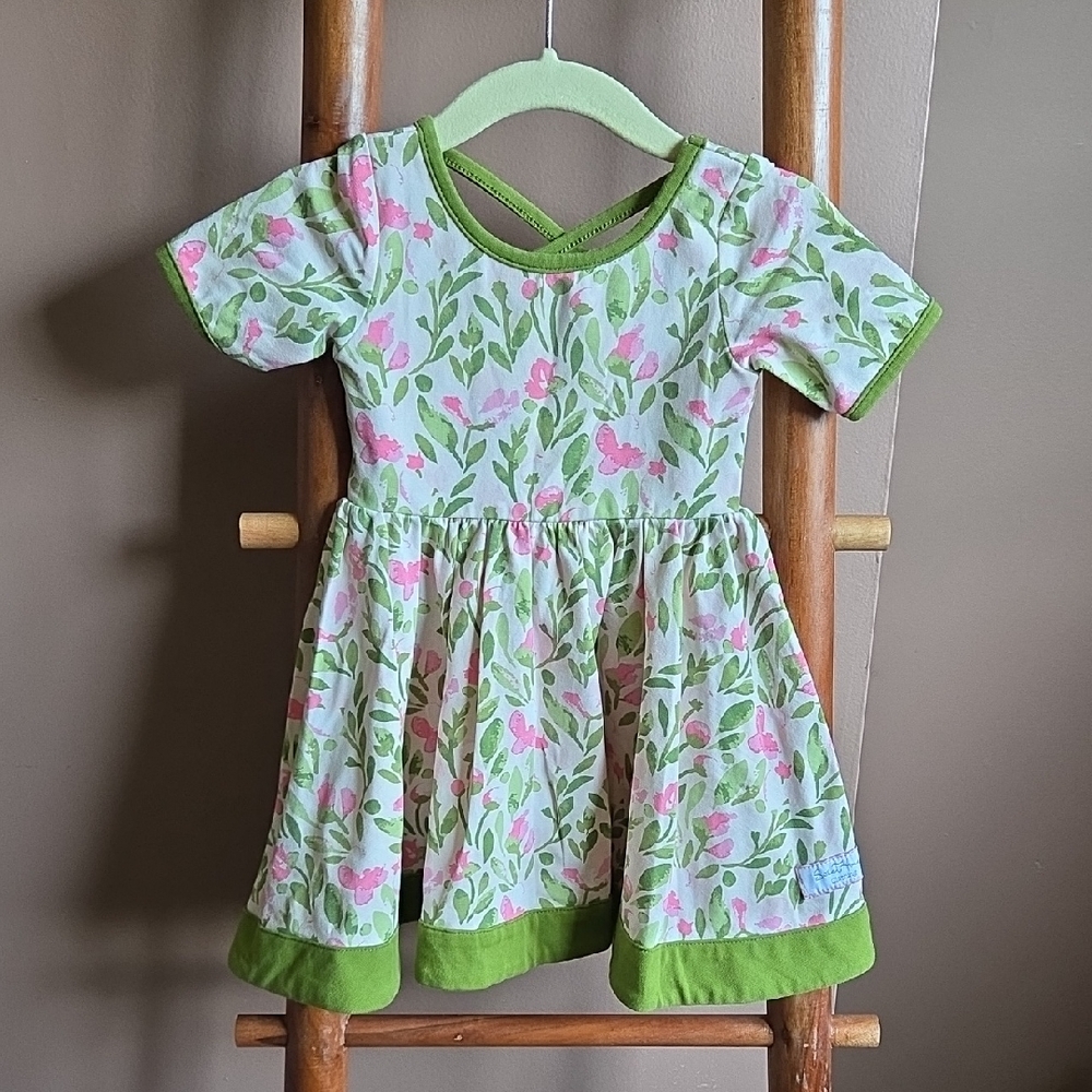 SweetHoney Green and Pink Floral Dress 12m